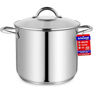Bakken-Swiss Deluxe 20-Quart Stainless Steel Stockpot w/Tempered Glass See-Through Lid - Simmering Delicious Soups Stews & Induction Cooking - Exceptional Heat Distribution - Heavy-Duty & Food-Grade (20 Quarts)