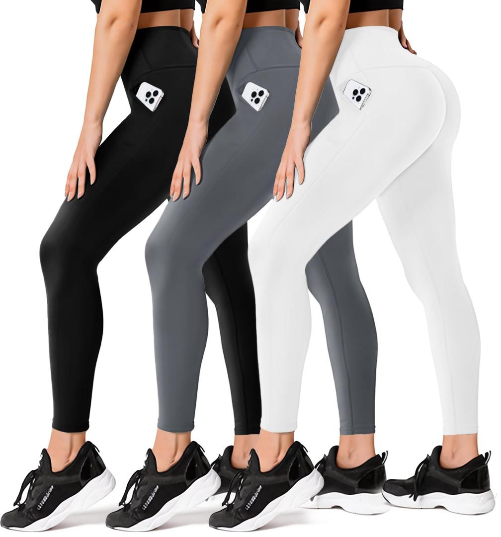 FULLSOFT 3 Pack Leggings for Women High Waisted Soft Black Yoga Pants for Workout Athletic Running Reg, Large-X-Large