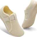 Spesoul Wide Womens Walking Shoes Adjustable Diabetic Shoes Breathable Zero Drop Barefoot Shoe Neuropathy Edema Nursing Shoe Wide Width Sneakers 42, Beige White