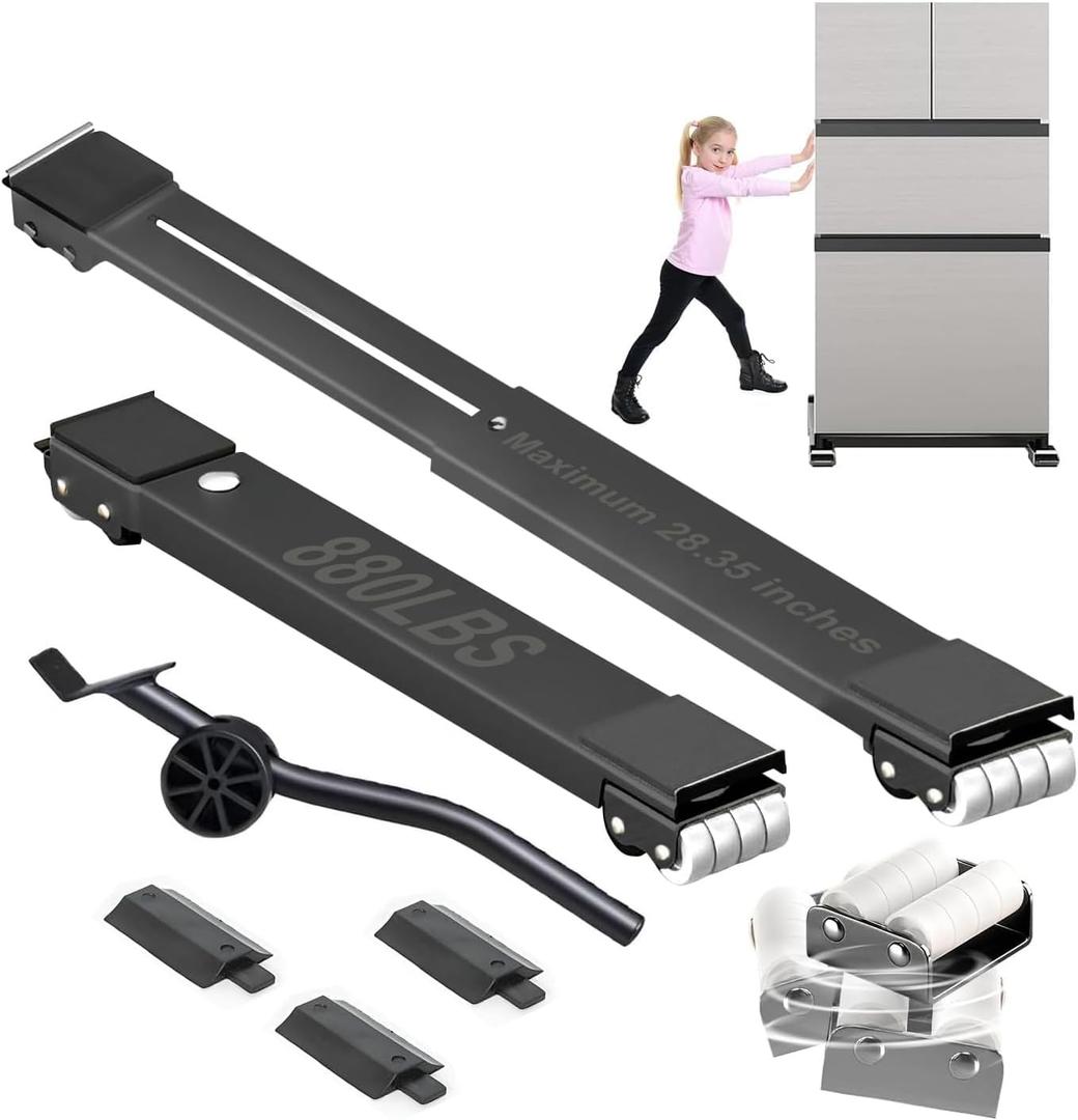 Appliance Rollers Heavy Duty 360, Extendable Appliance Sliders, Adjustable Furniture Mover Mobile Roller Base, Easily Move Washer and Dryer Machines, Refrigerators, Max 880 LB