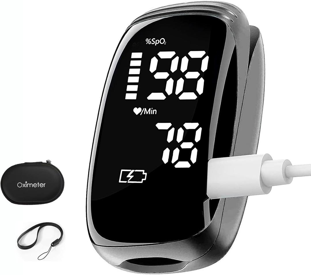 Pulse Oximeter, Blood Oxygen Meter, Fingertip Pulse Oximeter, Rechargeable Pulse Oximeter, Accurate Rapid Blood Oximeter SpO2 Reading Outdoor Sports Wide Use black