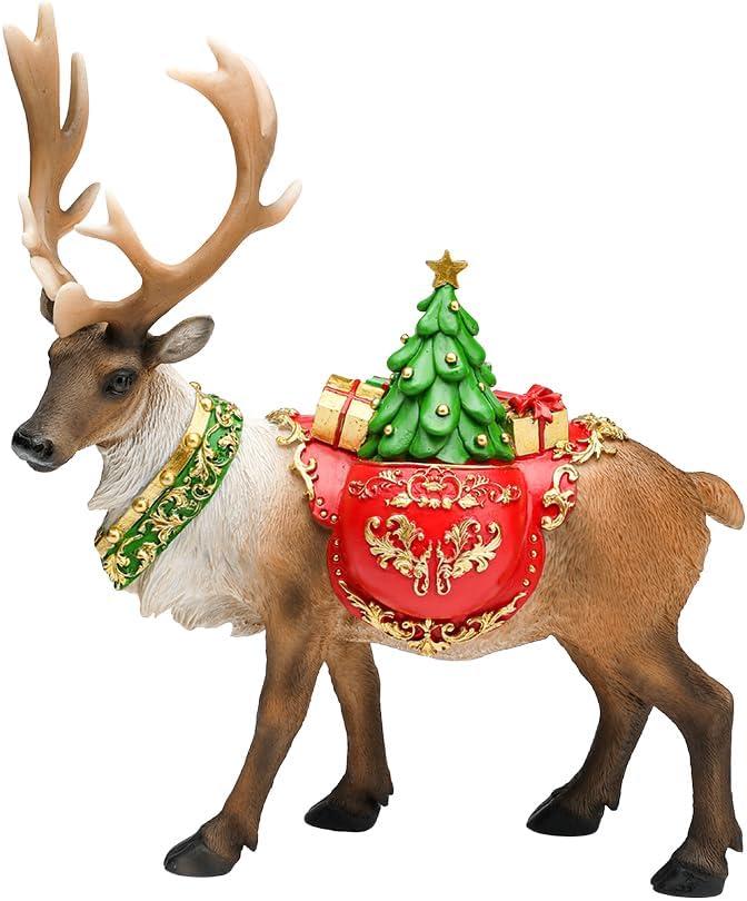 SUYNYBHF Simulated Reindeer Christmas Decor, Indoor 11.6-Inch Christmas Reindeer Figurines, Desktop Deer Statue, Resin Deer Statue Home Decoration, Male (Art Deco)