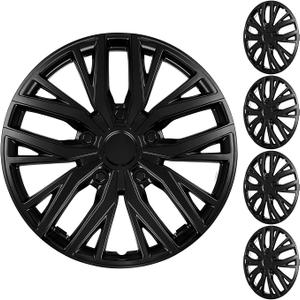XLAVTIY 15 Inch Glossy Black Hubcaps Wheel Covers, Universal R15 Hub Caps Replacement Snap-On Rim Covers for Cars with Standard Flat Steel Wheels, Set of 4 (Black)