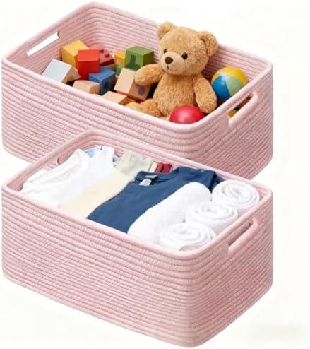 UBBCARE Large Woven Storage Baskets for Organizing, Clothes/Towel/Sweater Organizer for Closet, Storage Baskets Bins for Shelves, Blanket Basket, 17''Lx13''Wx7.5''H, Pink /  10PACK