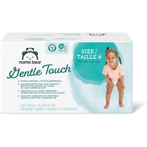 Amazon Brand - Mama Bear Gentle Touch Diapers, Hypoallergenic, Size 6, 108 Count (4 packs of 27), White
