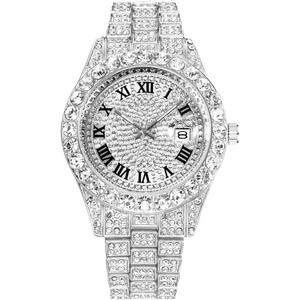 Hip Hop Watches for Men Iced-Out Bling Diamond Luxury Quartz Watches with Date (42mm Face Diamond Silver)