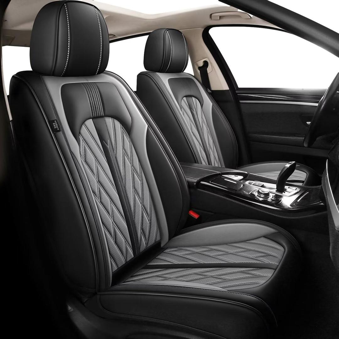 Seat Covers for Car Full Set Fit for Hyundai Santa Fe 2007-2024 2025 Leather Seat Covers Breathable Waterproof Seat Protectors Automotive Seat Cushion with Airbag Compatible(5 Seats,Black&Grey)
