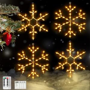 Tuanse 4 Pcs Christmas Silhouette Window Lights Christmas Snowflake Lights with Remote Control LED Lighted Snowflake Decorations Xmas for Window Wall (Warm White)