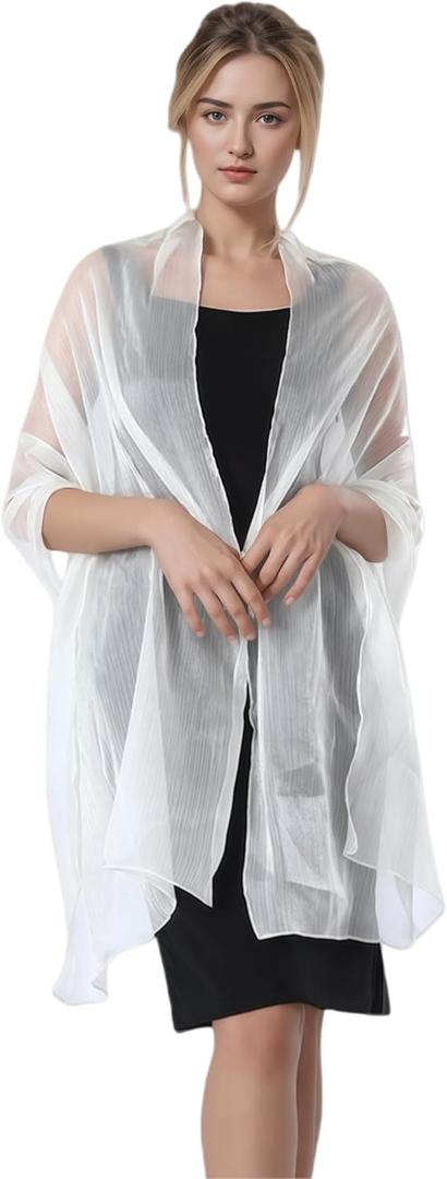 Women Sheer Crepe Shawl - Lightweight Soft Shimmer Wrap for Evening Party, Travel & Festival - Versatile Elegant