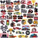 Tigeen 48 Pcs Racing Iron on Patches Checkered Racing Flag Patches for Clothes Jackets Jeans Dress Hats Backpacks Bags Accessory
