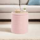 ZOLANOful Round Boucle Storage Ottoman, Sherpa Teddy Fabric Ottoman Footstool with Reversible Tray Lid, Folding Footrest with Storage for Living Room, Bedroom, Dorm, Pink, 14.6" x 14.6" x 17.7"