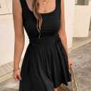 Mieazom Women’s Sleeveless Summer Mini Dress Adjustable Drawstring Ruched Waist Tie Casual A-Line Sundress with Pockets (Black, L)