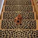 Leopard Print Stair Treads for Wooden Steps Indoor Runner Rug Carpet, Brown Yellow Retro Animal Fur Pattern 15 Pieces Peel and Stick Staircase Step Treads Covers Washable Throw Door Mats, 30"x8"