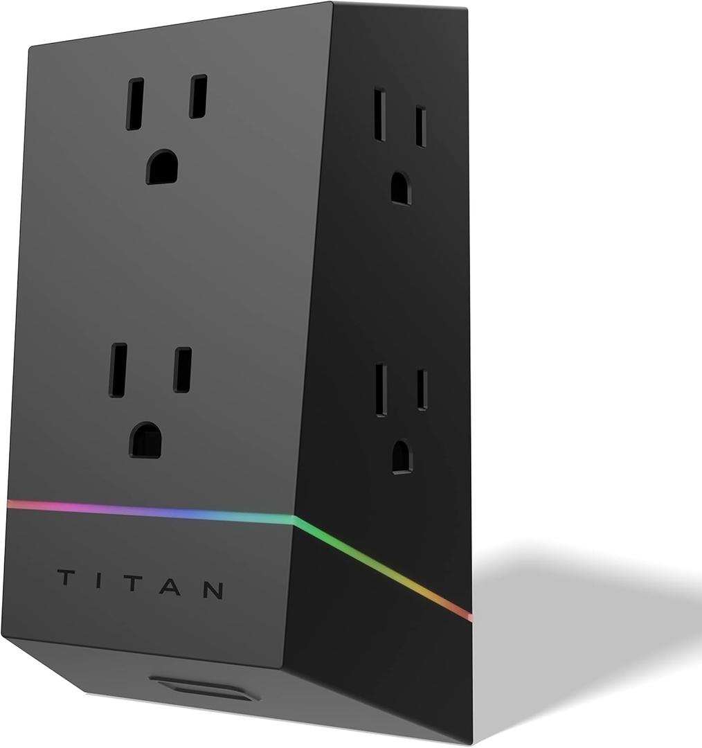 Titan 6-Outlet Surge Protector, LED Light Strip with Full Spectrum Color-Select, Outlet Extender, Compatible with Power Gaming PC, Laptop, Computer Setup, PS4, PS5, Xbox, Black, 57365