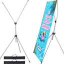 Adjustable Tripod X Banner Stand,23 x 63 to 32 x 78 Inch X Frame Banner Stand with Portable Retractable Carrying Bag for Trade Show Exhibition Marke