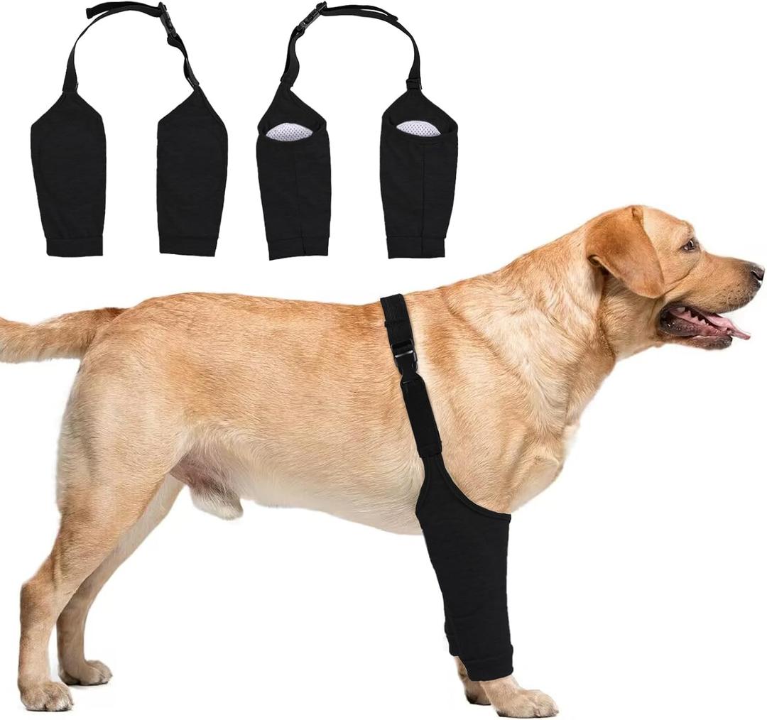Dog Recovery Suit for Front Legs, Dog Recovery Sleeves After Surgery with Elastic Band, Soft Protective Elbow Braces for Medium Large Dogs, Cone Collar Alternative to Stop Licking Leg Wounds, Black, L