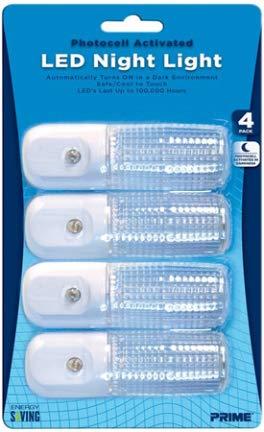Prime Wire & Cable NLAE334P Automatic White LED Night Light - Pack of 4
