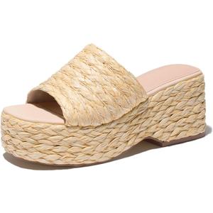 Ancomafio Platform Espadrille Sandals for WomenPlatform Slip on Wedges Slides Bohemia Sandals Flatform Open Toe Beach Sandals Outdoor