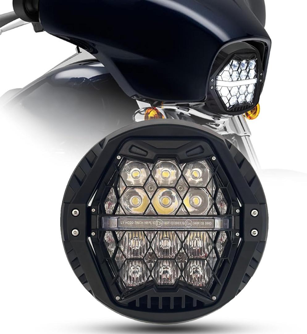 bamotop 120W 7'' Motorcycles LED Headlight With Whtie DRL Hi/Lo Beam Headlamp for Harley Davidson Touring Street Glide 2014-2023 [Plug And Play] (White DRL, 7 inch)