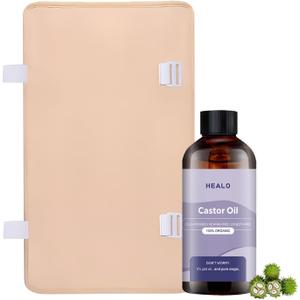 Healo Castor Oil Pack Wrap, The Wellness Kit by Healo - Organic Castor Oil 3.38 oz with Reusable Wraps - Adjustable Elastic Straps (Back Wellness)