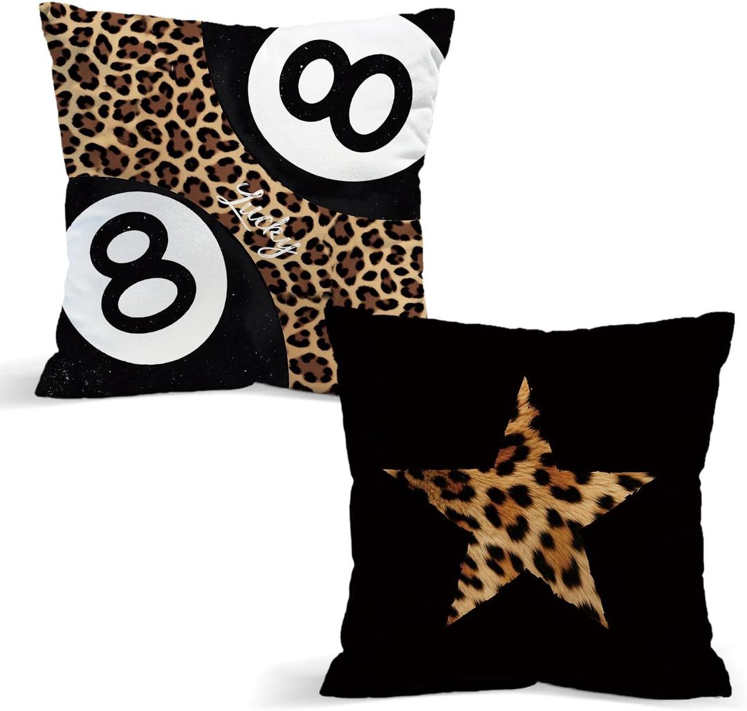 Preppy Y2K Cheetah Print Throw Pillow Covers, Trendy 8 Ball Leopard Pillow Room Decor, Cheetah Leopard Lover Gifts for Women, Coquette Pillows for Girls Room Dorm Apartment, 18x18 inches