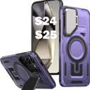 PASNEW for Samsung S25 & S24 Case Camera Cover & Wireless Charging,Multi-Layer Military Heavy Duty Full Body Shockproof Hard Shell for Galaxy S25,6.2 inch,Purple