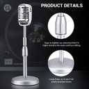 Facmogu Vintage Desktop Microphone Prop Model with Adjustable Stand, Classic Retro Style Microphone Prop Decor for Party Decoration Costume Role Play & Game Night - Silver