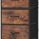 DUMOS Nightstand with 5 Fabric Drawers, Skinny Dresser | Night Stand Bedside Table, Removable Bins, Sturdy Steel Frame Wood Top, Storage Tower for Bedroom Closet, Rustic Brown