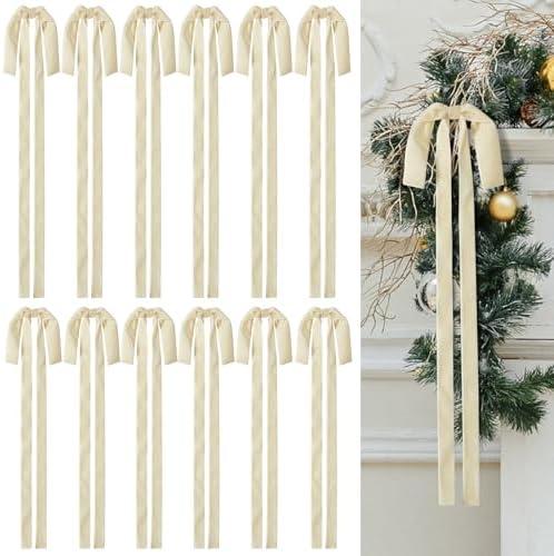 Wironlst 12Pcs Velvet Christmas Bows Large Vintage Velvet Bows for Christmas Tree, Garland Staircase Wreaths Holiday Xmas Decorations (Cream) : Home & Kitchen