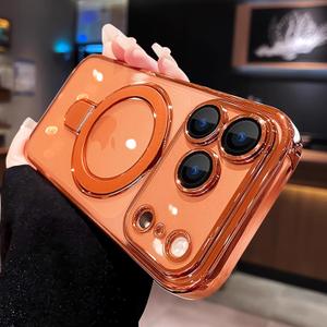JBJZYZZ Clear for iPhone 17 Pro Case Magnetic Kickstand,Built-in Camera Lens Protector, Compatible with MagSafe, Case Cover for 17 Pro,Orange