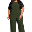Women's Plus Size Two Piece Outfits Sweatsuits Sets Casual Short Sleeve Tops Baggy Wide Leg Pants Tracksuit Sets, 2XL