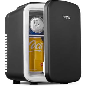 Mini nevera porttil de 3.7 litros/6 latas, refrigerador personal para cuidado de la piel, cosmticos, bebidas, alimentos, ideal para dormitorio, oficina, automvil, sin fren (negro 2)