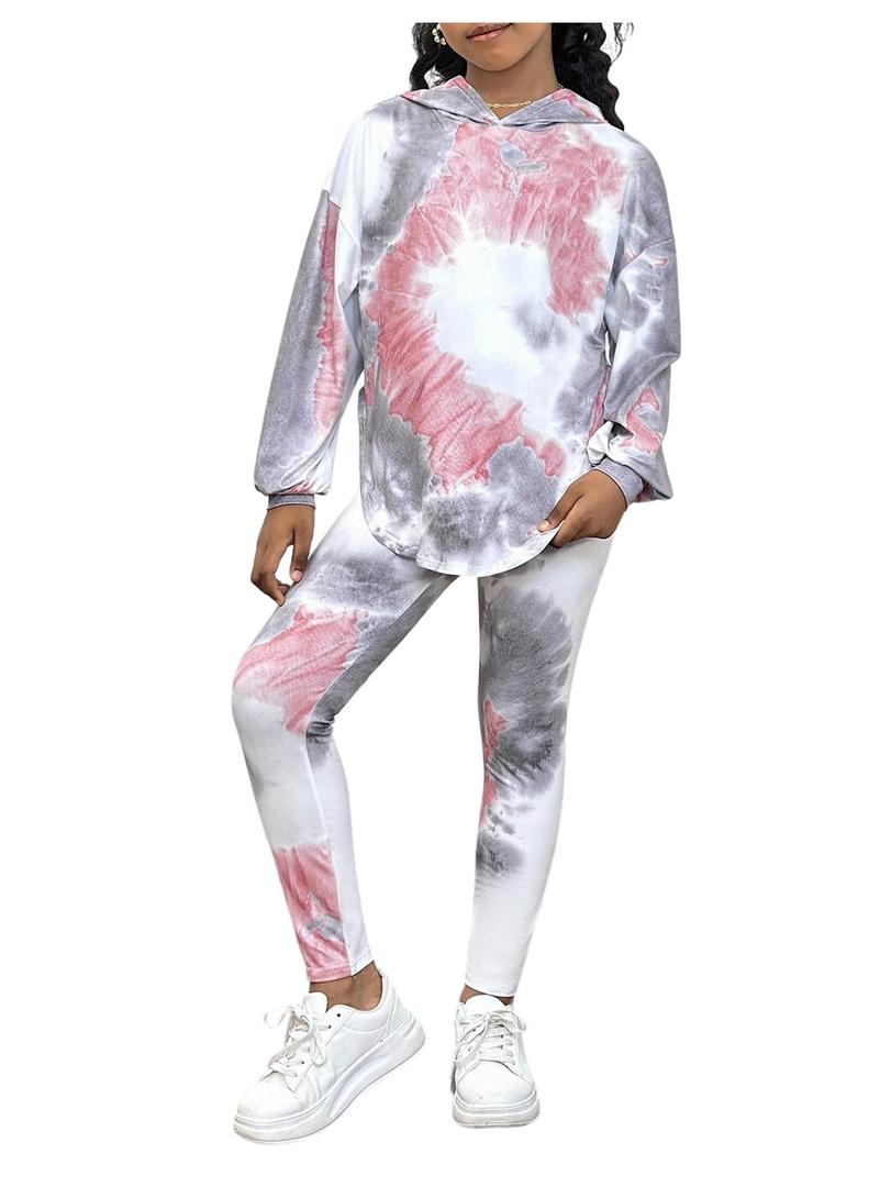 SOLY HUX Girl's 2 Piece Outfits Tie Dye Long Sleeve Hoodies Sweatshirt and Leggings Pants Matching Sets Multicolor 11Y