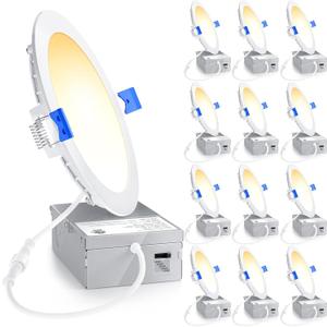 Ensenior 12 Pack 6 Inch LED Recessed Light, Dimmable, 2700K-5000K 5CCT, 1200LM High Brightness, 12W 120V, Damp Rated, Ultra-Thin Canless Wafer Ceiling Light - ETL & FCC & IC (2700/3000/3500/4000/5000K - 5CCT White)