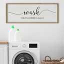 SRSZHIYUE Laundry Room Wall Decor Wash Your Worries Away Bathroom Humorous Sign 40"x15" Toilet Large Modern Farmhouse Simple Plaque Funny Restroom Wood Framed Art Hanging (Wood)