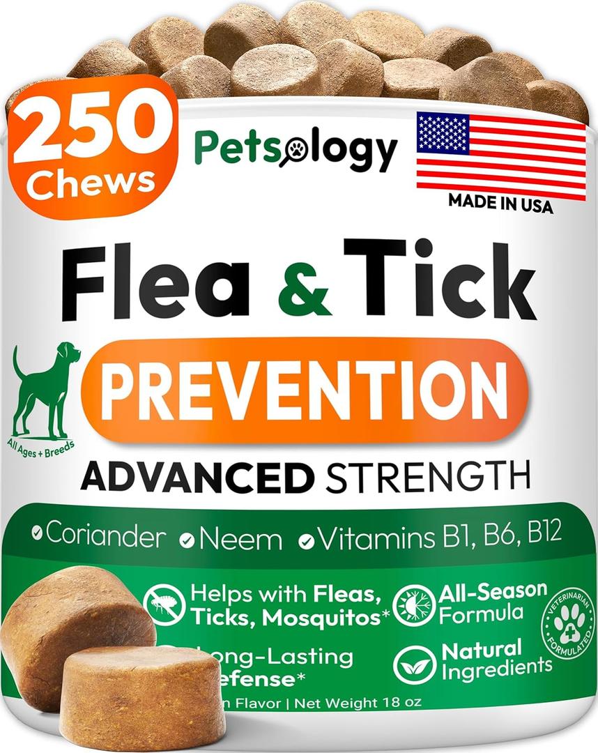 Flea and Tick Prevention for Dogs Pills - 250 Soft Chews - Natural Dog Flea & Tick Control - Oral Defense Treatment for Dogs Supplement - Vet Formulated Chews - All Breeds & Ages - Made in USA EXP 08/2028