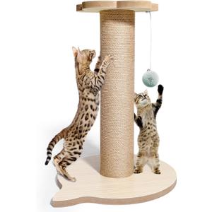 18 Tall Cat Tree for Kittens, Jute Scratching Post with Hanging Ball for Kitten & Adult Cats, Small Cat Tower with Toys, Cat Activity Tree Indoor (wood-new)