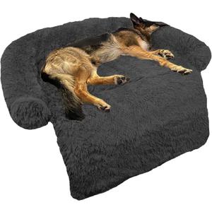 Calming Dog Bed Fluffy Plush Dog Mat for Furniture Protector with Removable Washable Cover for Large Medium Small Dogs and Cats (Large(45x37x6), Dark Grey)