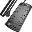 Surge Protector Power Bar - Nuetsa 10Ft Extension Cord Indoor(1625W/13A) with 8-AC Outlets and 4 USB Ports(3U1C), Flat Plug, 2700 Joules, for Home, Office, ETL Listed, Black