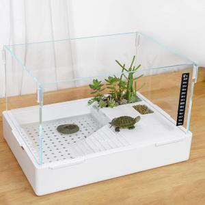 Scratch-Resistant Acrylic Turtle Tank (23×13.5×10 Inch) with Water Filter - Durable Reptile Habitat for Aquatic/Terrestrial Pets, Baby Turtles & Fish | Anti-Scratch Clear Terrarium Aquarium Combo