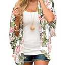 Chunoy Women Casual Plus Size Floral Print Short Sleeve Cardigan Loose Beach Wear Kimono Cover Up Blouse Tops 4X-Large