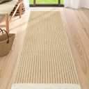 Lahome Belle Boho Hallway Runner Rug, 2'6''x8 Kitchen Runners Washable Rugs for Bedroom Woven Cotton Rug with Tassels, Farmhouse Bath Non Shedding Carpet Runner for Laundry Basement, Khaki