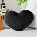 Heart Pillow Black Throw Pillows Decorative Pillows for Bed Couch Cute Faux Rabbit Fur Small Pillow for Women Valentine Anniversary Fall Halloween Christmas Home Decor (Mini, 13"x10")