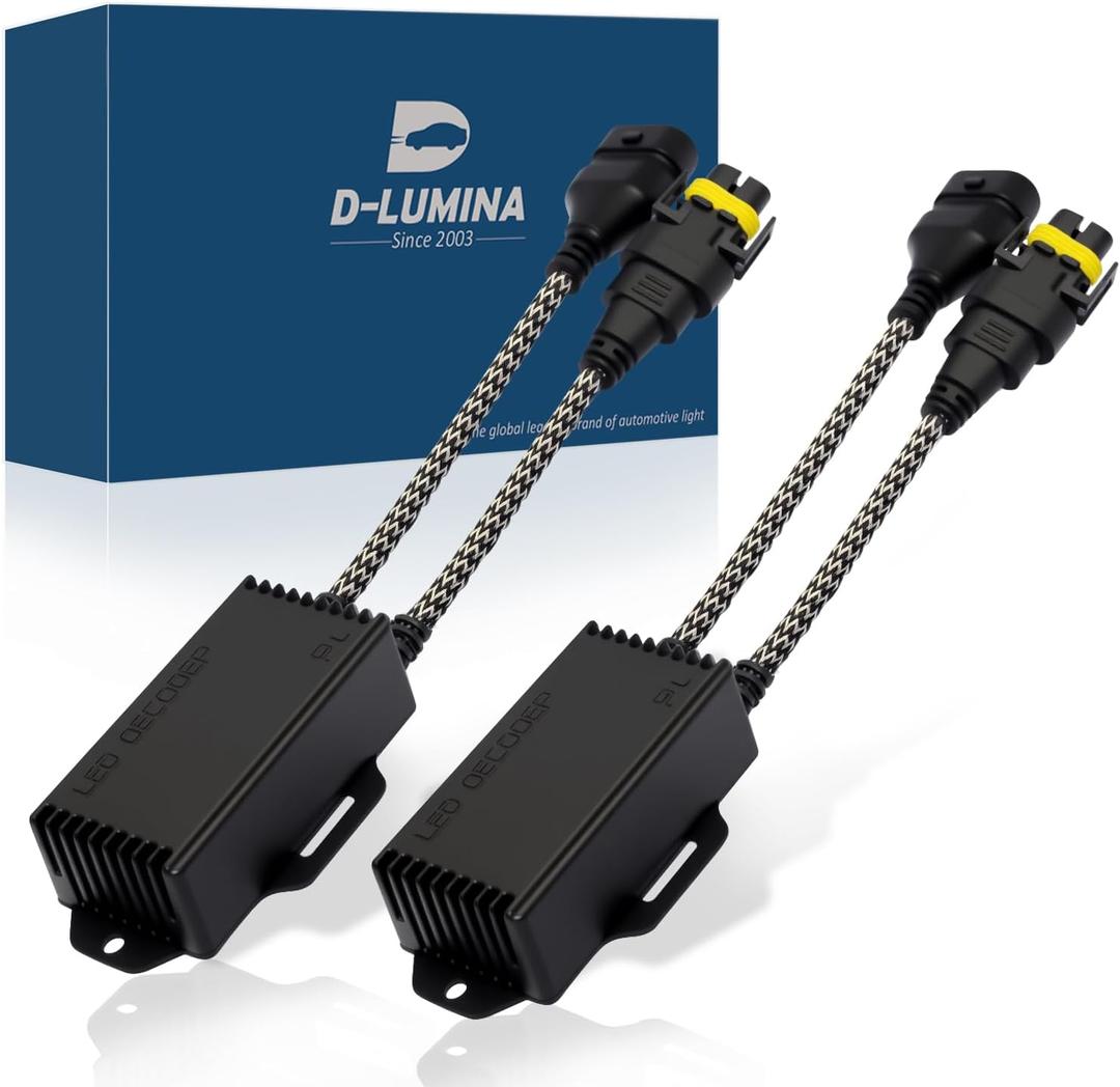D-Lumina H8 H9 H11 LED Canbus Decoder Anti Flicker Harness, Resistor Decoders Error Free, Adapter Warning Canceller Capacitor, Pack of 2
