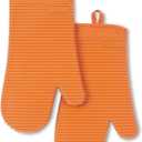 KITCHENAID Ribbed Soft Silicone Oven Mitt 2-Pack Set, 7.5"x13", Honey