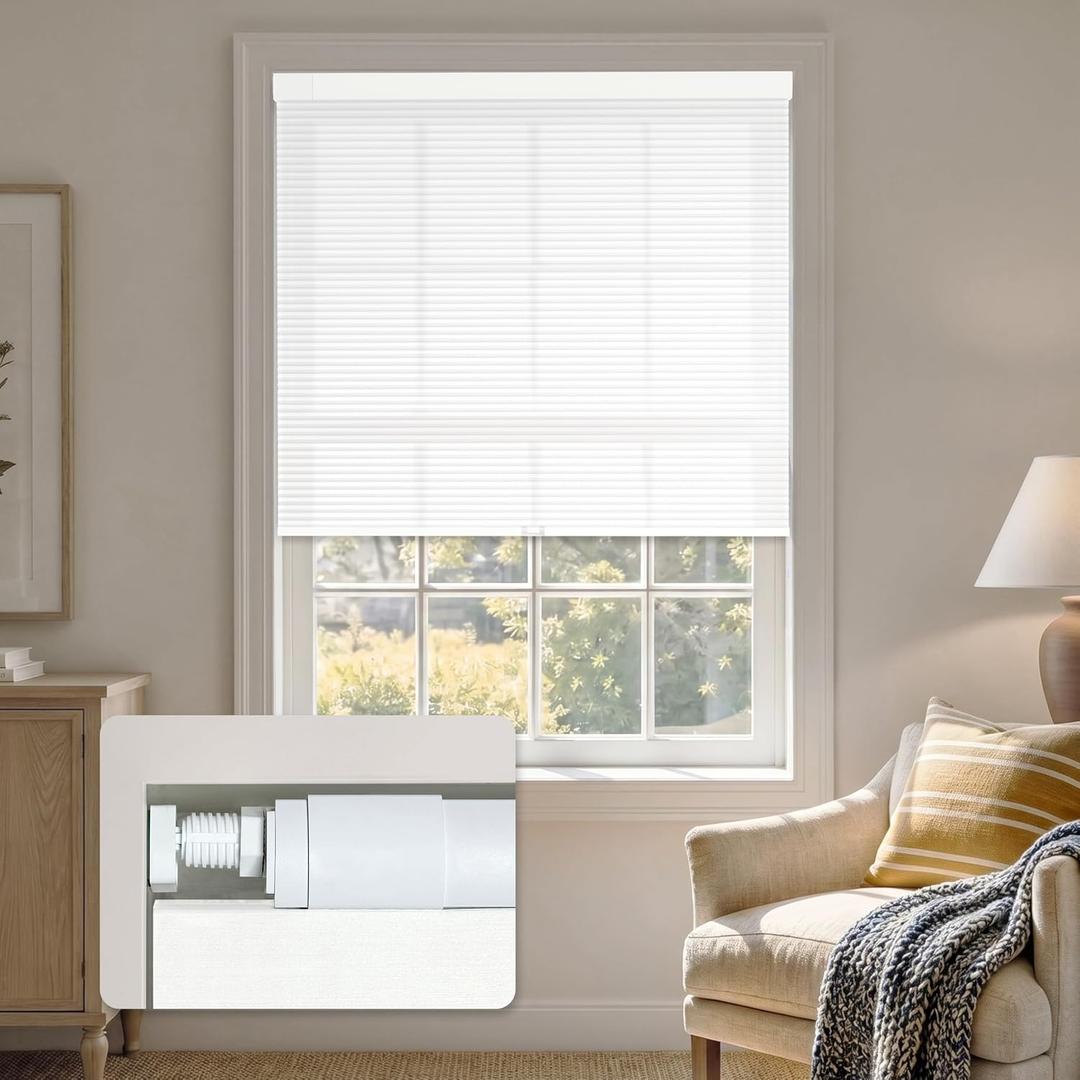 36''W x 48''H No Drill Cellular Shades, Light Filtering, White