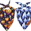 Realeaf Halloween Dog Bandanas 2 Pack, Pumpkins and Ghosts Pet Scarf for Boy and Girl, Premium Durable Fabric, Holiday Bandana for Medium and Large Dogs Pets (Large)