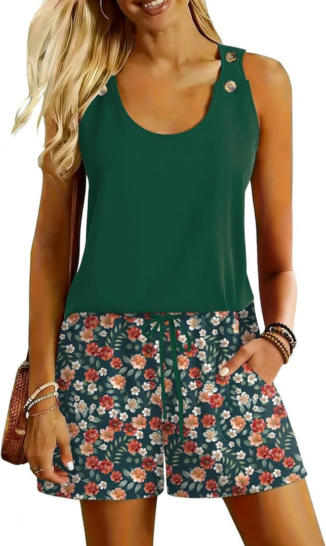 kipfall Two Piece Sets for Women Trendy Casual Lounge Sets Sleeveless Shorts Sets Beach Vacation Outfits Summer Basic Clothes (Green, L)