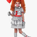 Morph Movie Clown Costume For Girls - Scary Kids Halloween Costume - Creepy Clown Outfit For Girls Size XL Grey