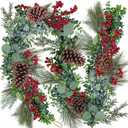 Long Artificial Eucalyptus and Pine Christmas Garland with Pine Cones Red Berries Winter Greenery Garland Christmas Season Holiday Wedding Table Runner Centerpiece Mantel Decor